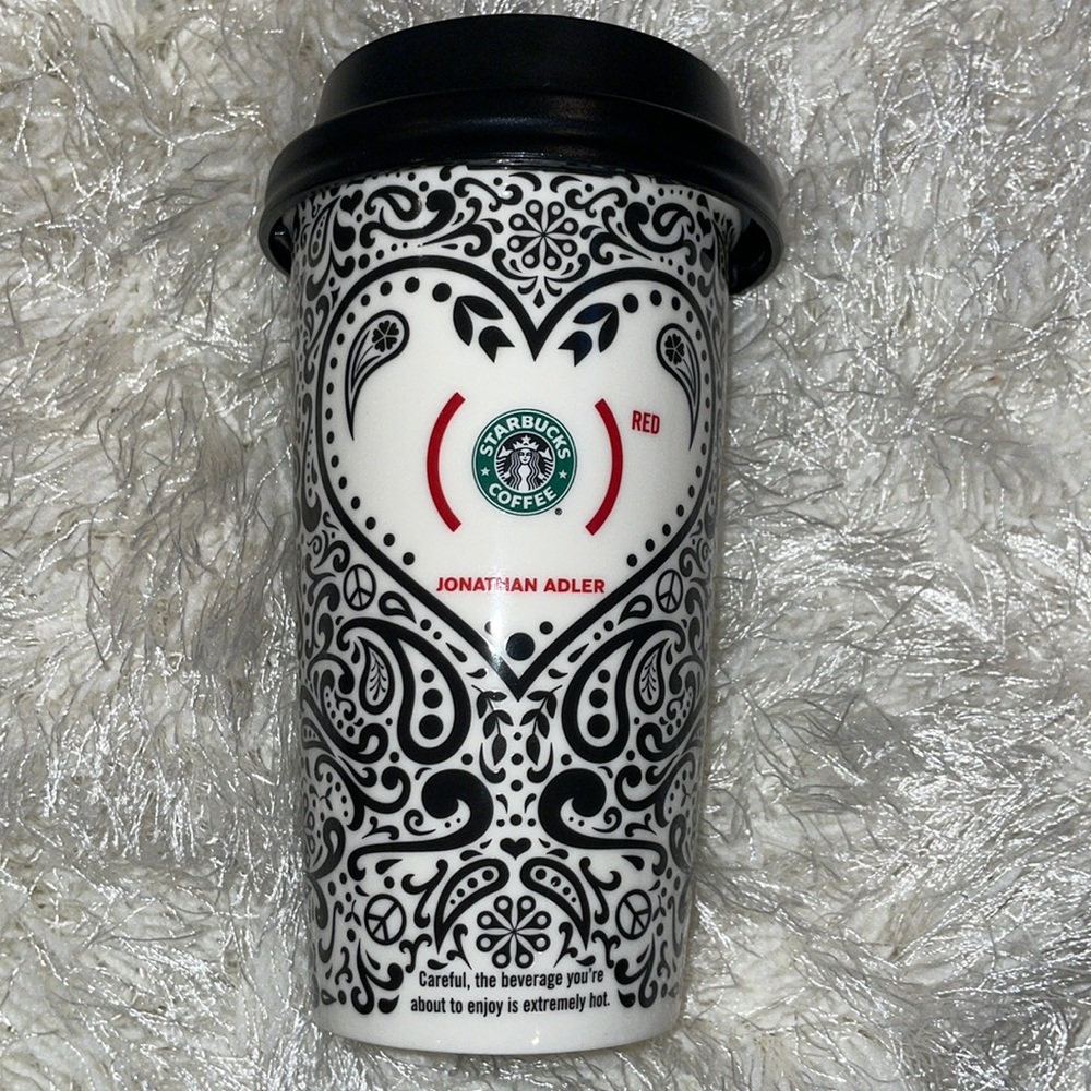 Jonathan Adler RED Vintage Starbucks 2010 Ceramic coffee/tea cup NEW